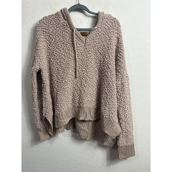 Pol Chunky Boucle Knit Taupe Beige Hoodie Sz Large Oversized - Picture 1 of 7